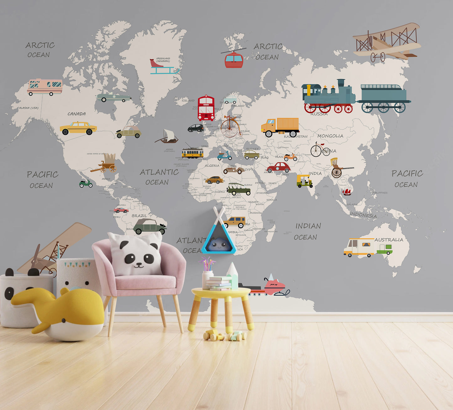 Toddler's World Map Wallpaper - Educational Kids Room Decor