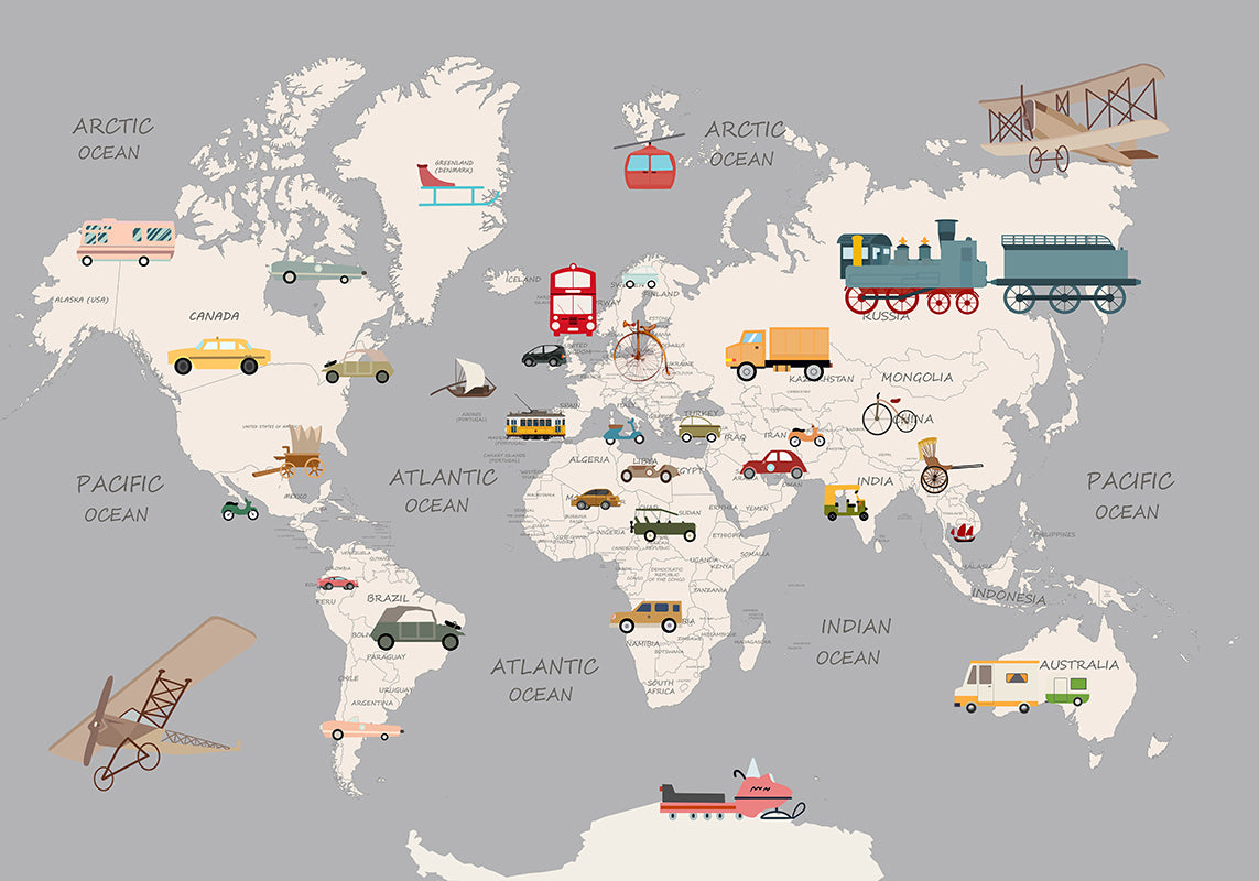 Toddler's World Map Wallpaper - Educational Kids Room Decor