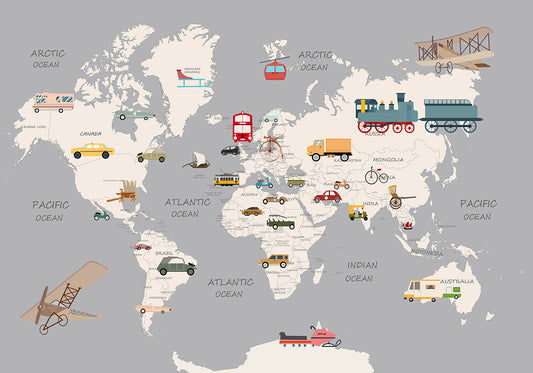 Toddler's World Map Wallpaper - Educational Kids Room Decor
